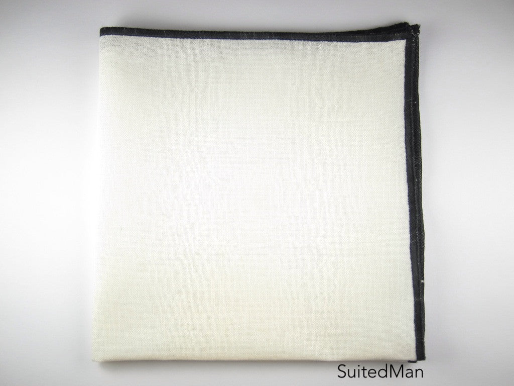 Pocket Square, Linen, Antique White/Black - SuitedMan