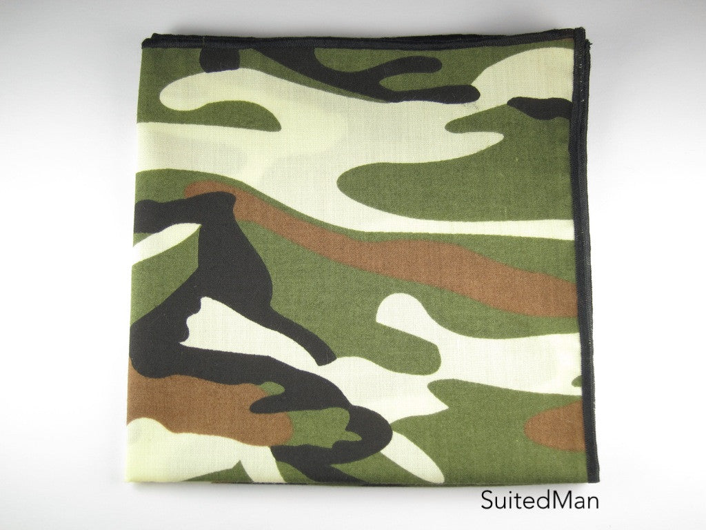 Pocket Square, Abstract Camo with Black Embroidered Edge - SuitedMan