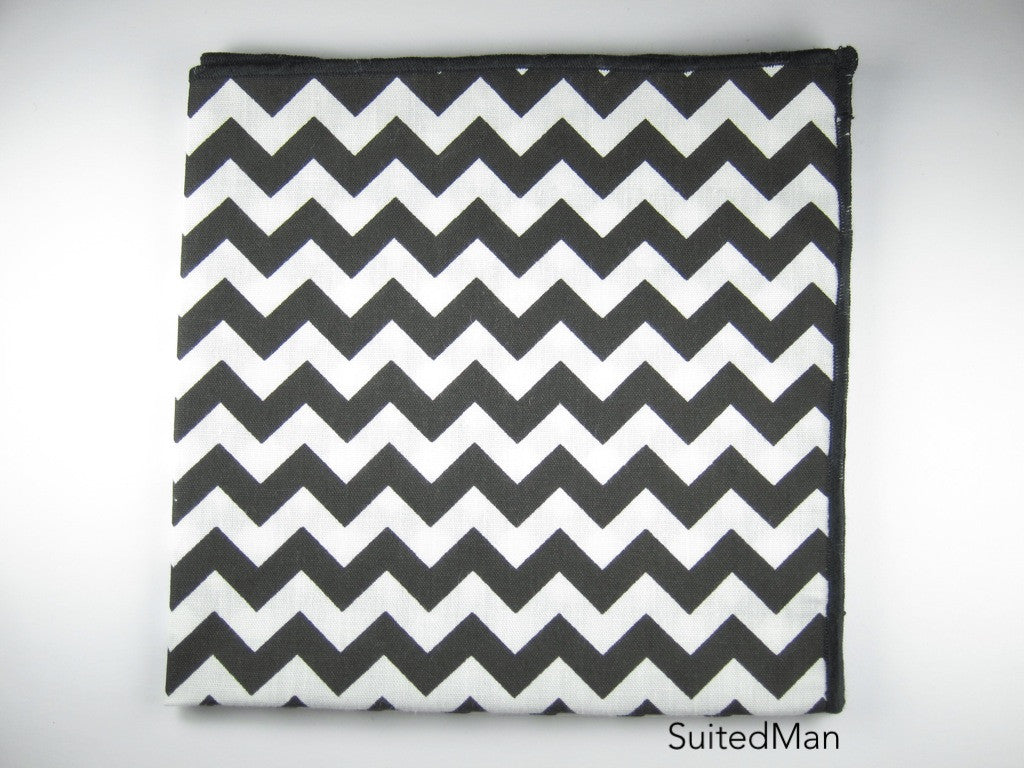 Pocket Square, Chevron, Black - SuitedMan