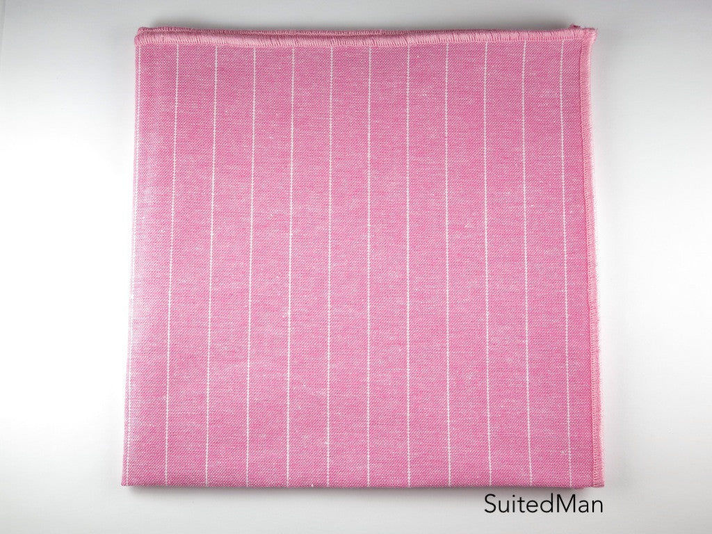 Pocket Square, Pink Chambray Stripes - SuitedMan