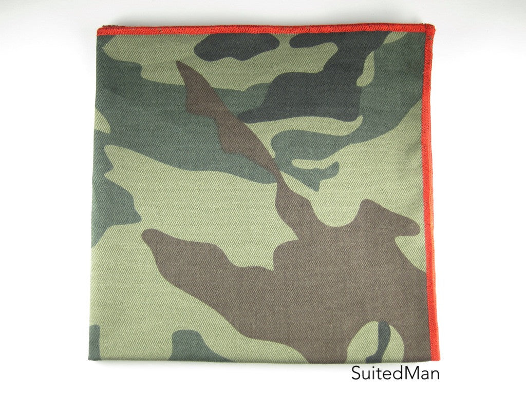 Pocket Square, Light Camo with Red Embroidered Edge - SuitedMan