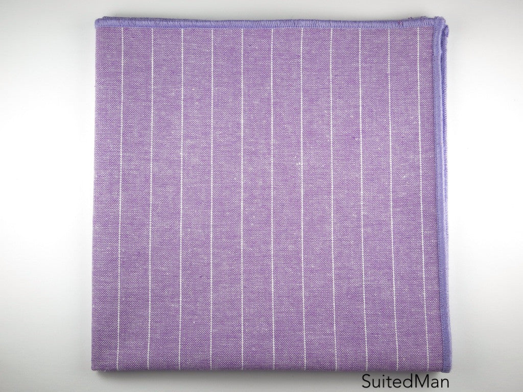 Pocket Square, Lavender Chambray Stripes - SuitedMan