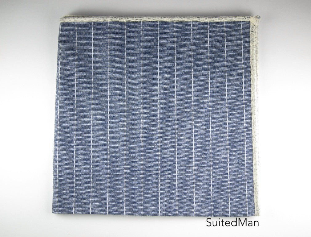 Pocket Square, Blue Chambray Stripes - SuitedMan