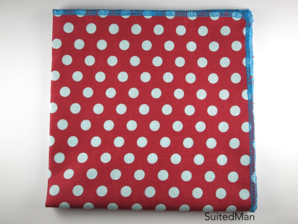 Pocket Square, Dots, Red/Teal - SuitedMan