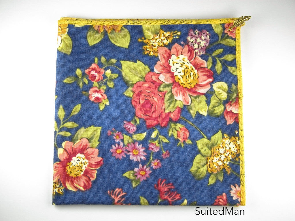 Pocket Square, Floral Blue with Signature Leaf (Extremely Limited) - SuitedMan