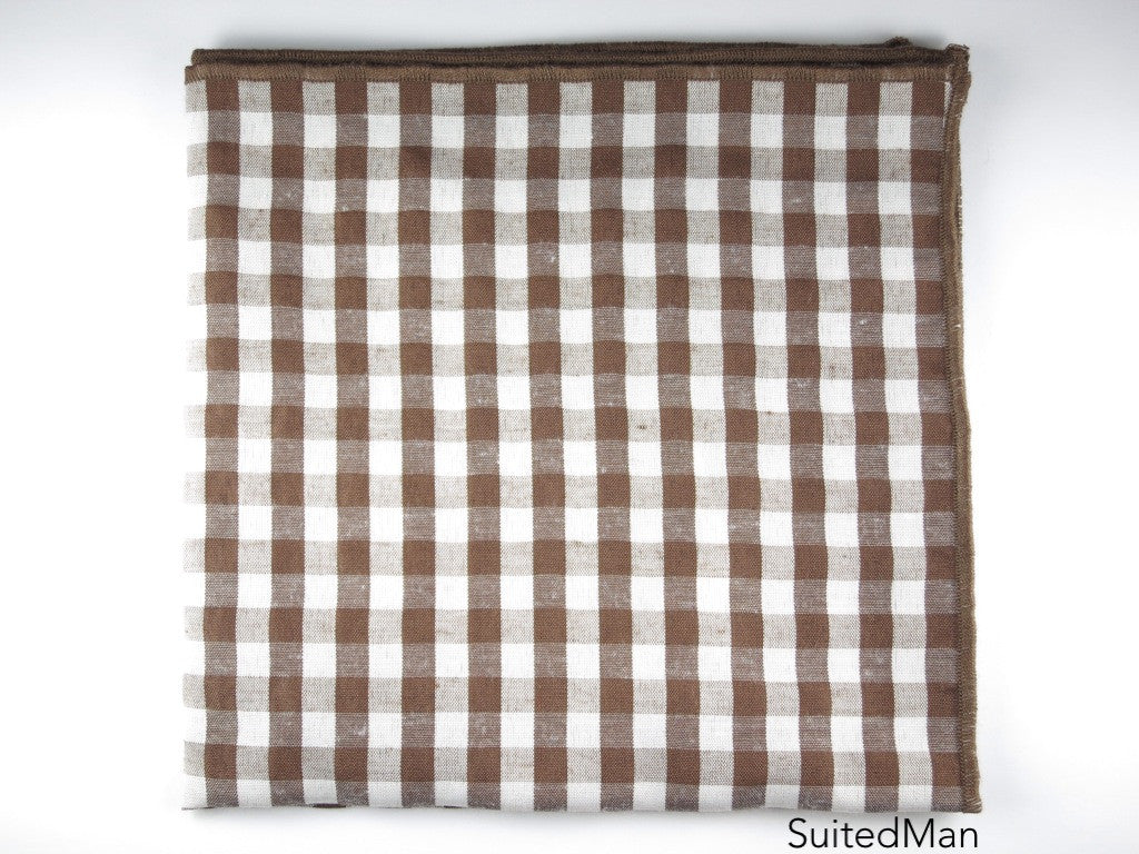 Pocket Square, Gingham, Brown - SuitedMan