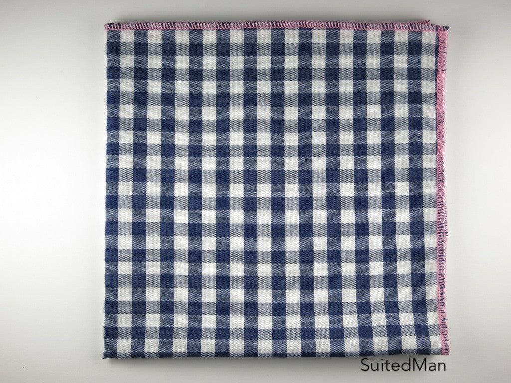 Pocket Square, Gingham, Navy/Pink - SuitedMan