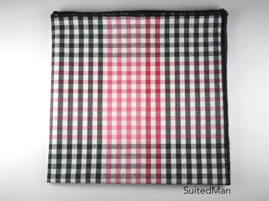 Pocket Square, Gingham, Red/Black - SuitedMan