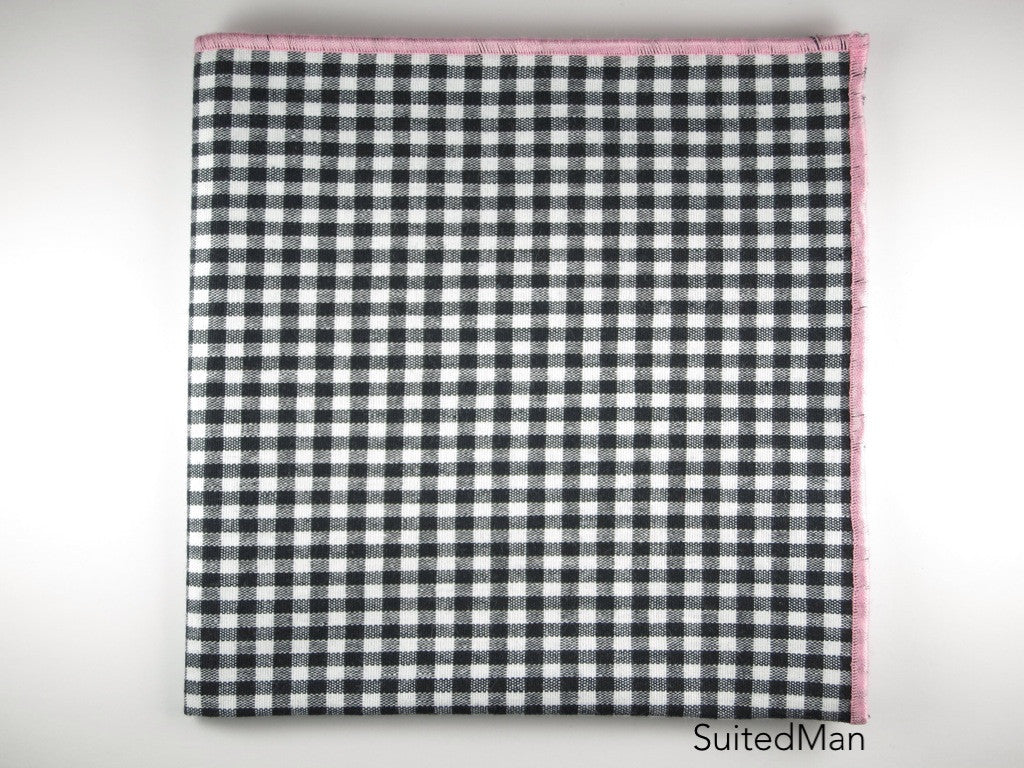 Pocket Square, Gingham Small, Black/Pink - SuitedMan