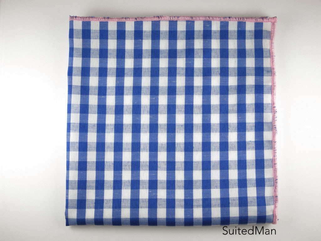 Pocket Square, Gingham, Blue/Pink - SuitedMan