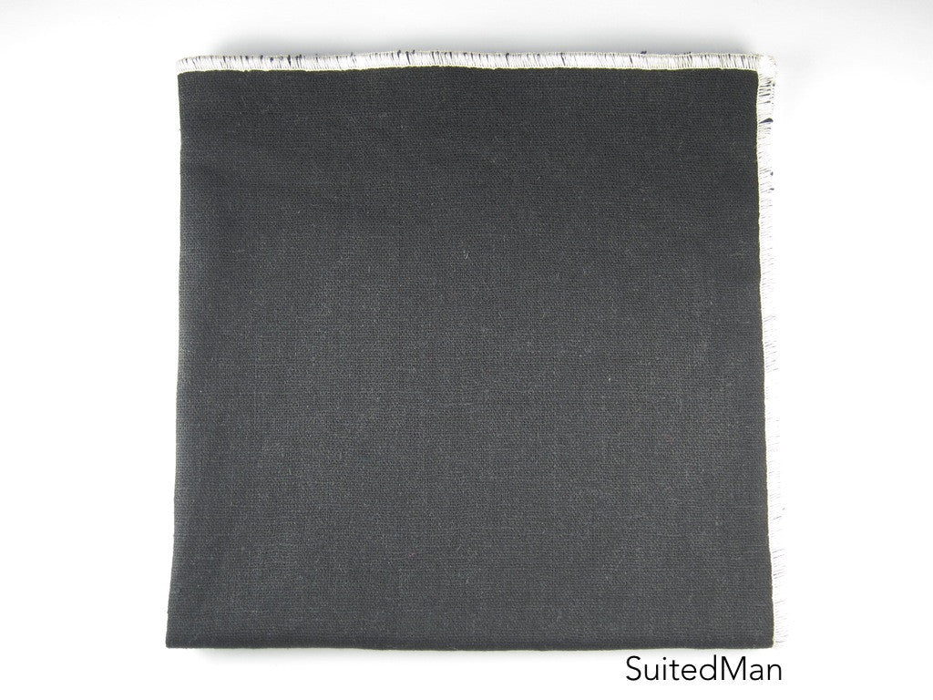 Pocket Square, Linen, Black with Cream Embroidered Edge - SuitedMan