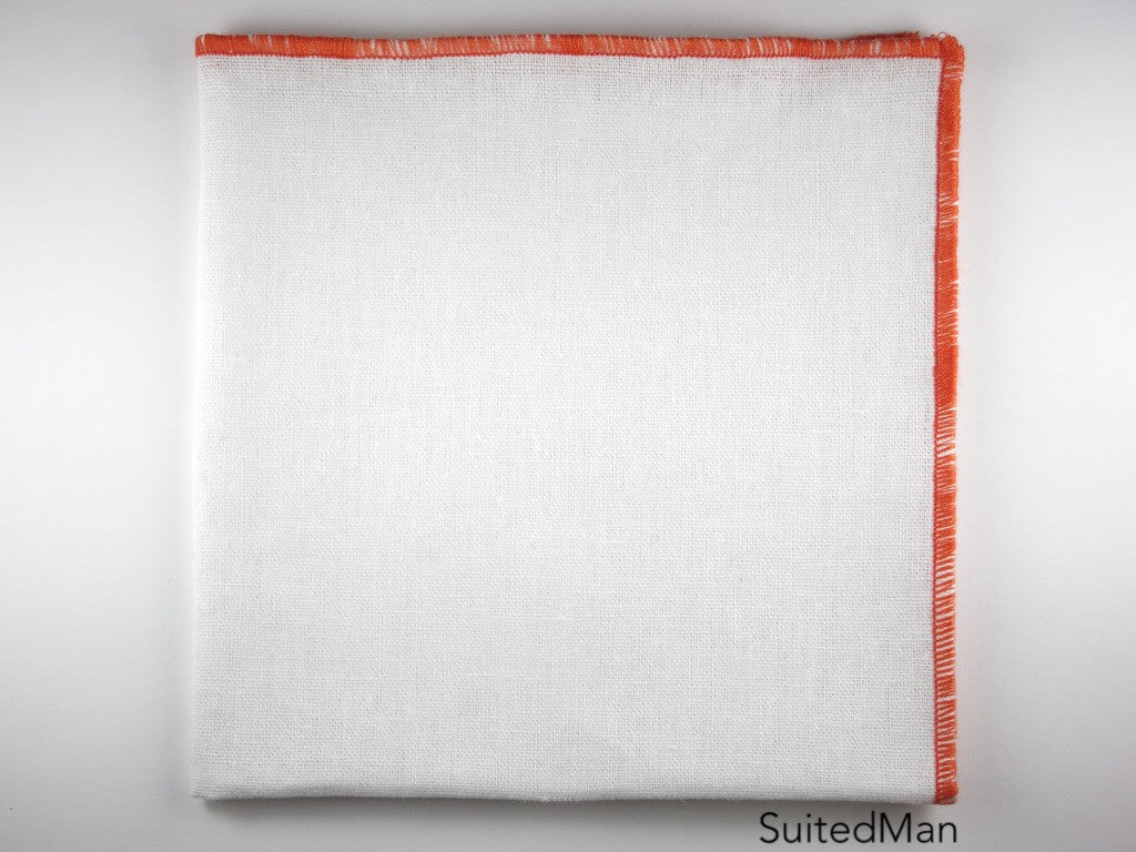 Pocket Square, Linen, White/Tangerine - SuitedMan