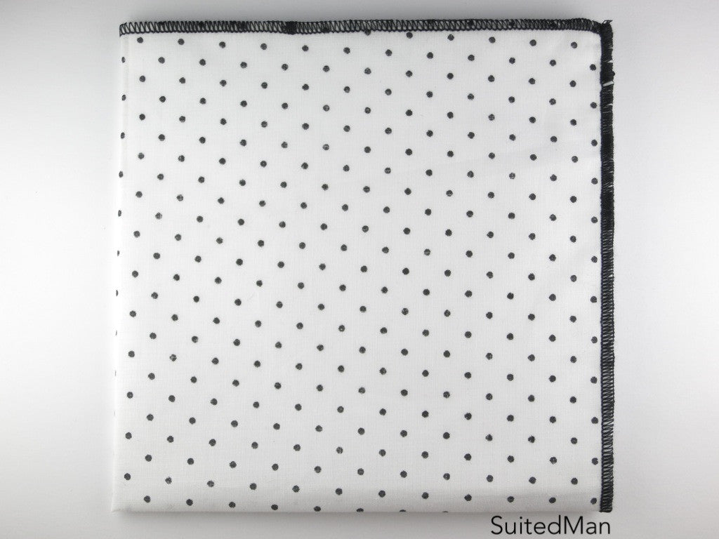 Pocket Square, Polka Dots, White/Black - SuitedMan