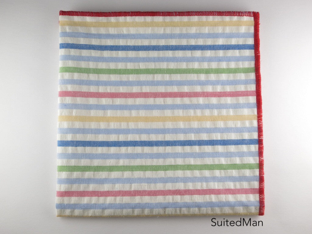 Pocket Square, Seersucker, Multicolor Red - SuitedMan