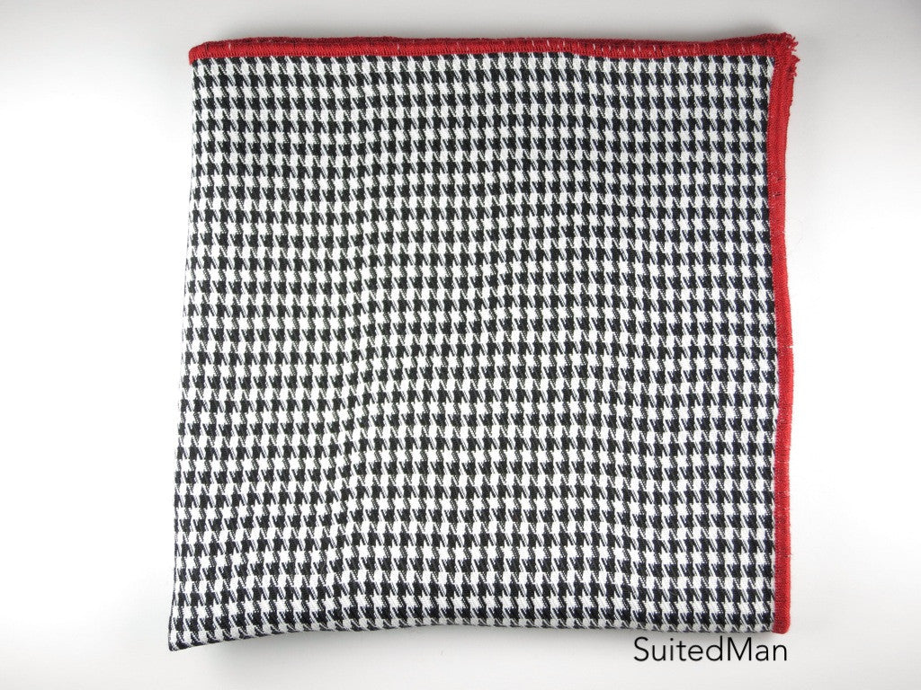 Pocket Square, Tesse, Black with Red Embroidered Edge - SuitedMan
