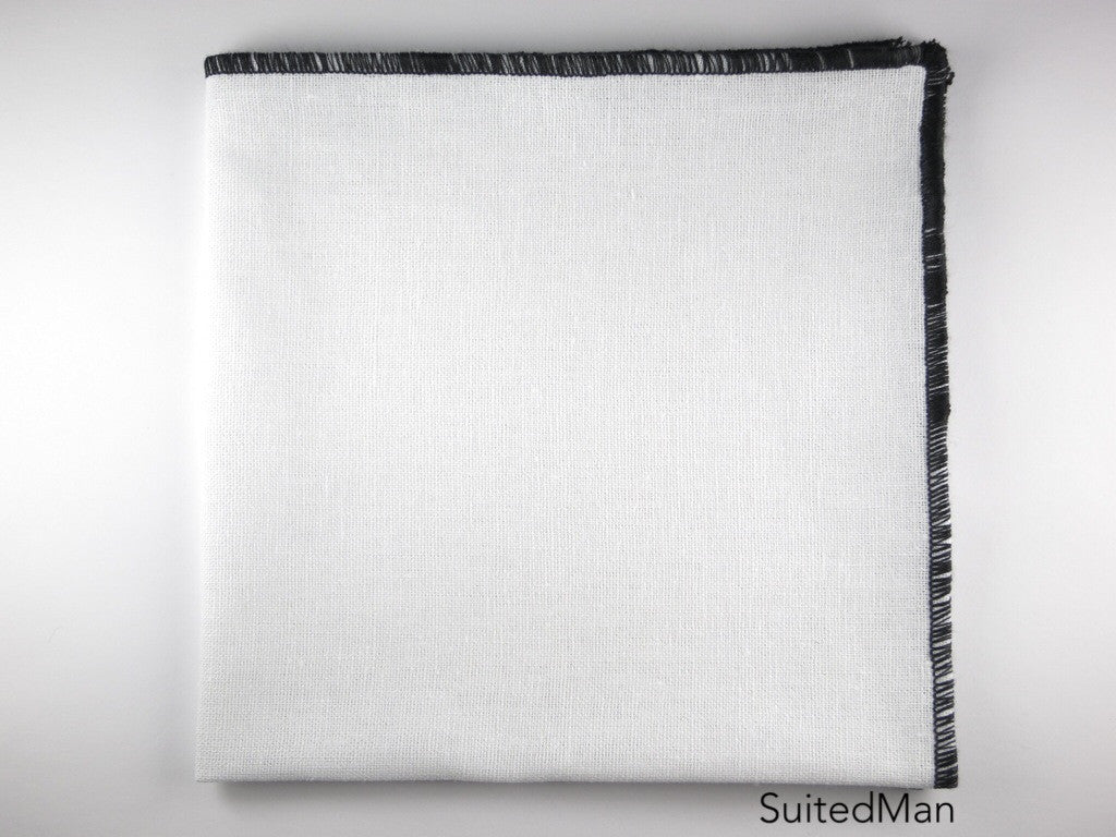 Pocket Square, Linen, White/Black - SuitedMan