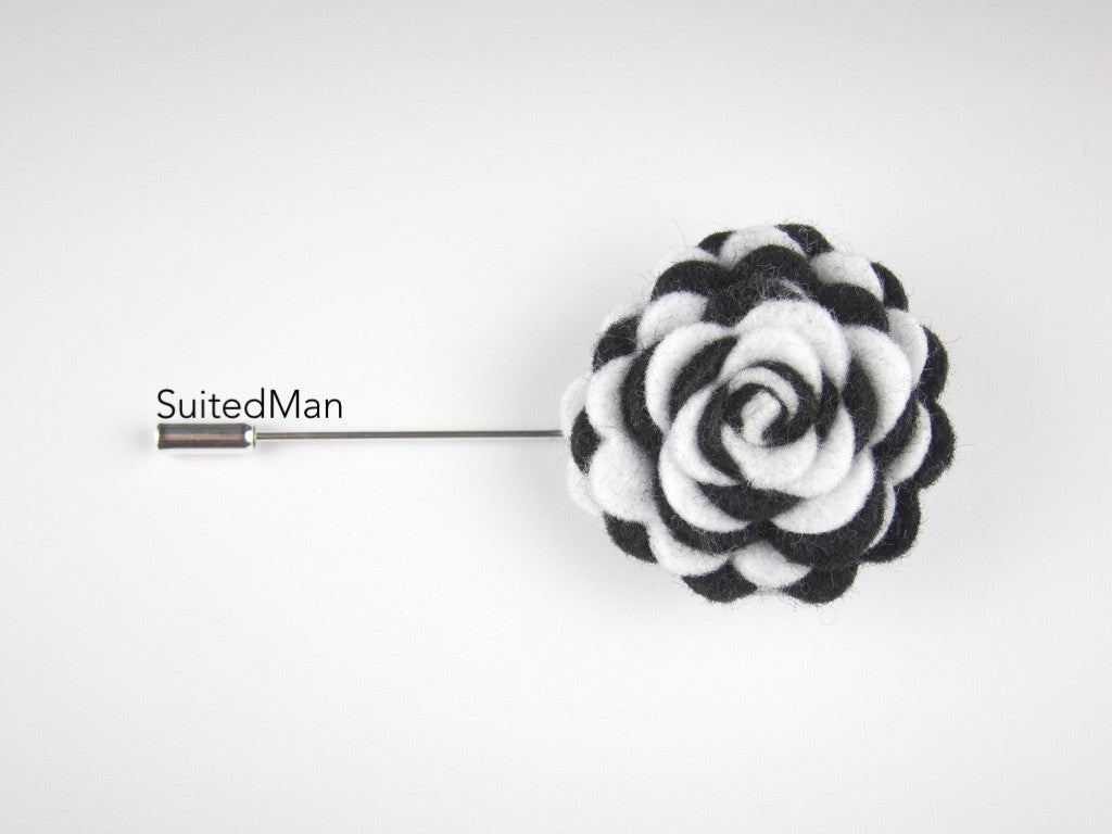 Pin Lapel Flower, Felt, Colorway, Black/White - SuitedMan