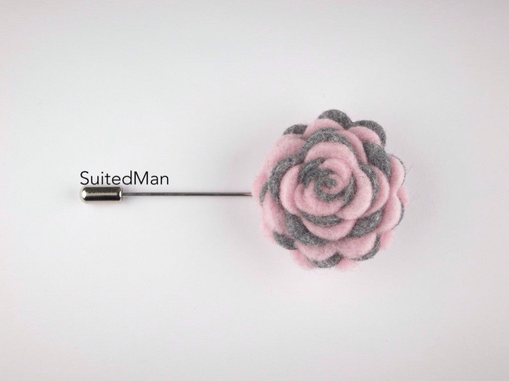 Pin Lapel Flower, Felt, Colorway, Light Pink/Heather Grey - SuitedMan
