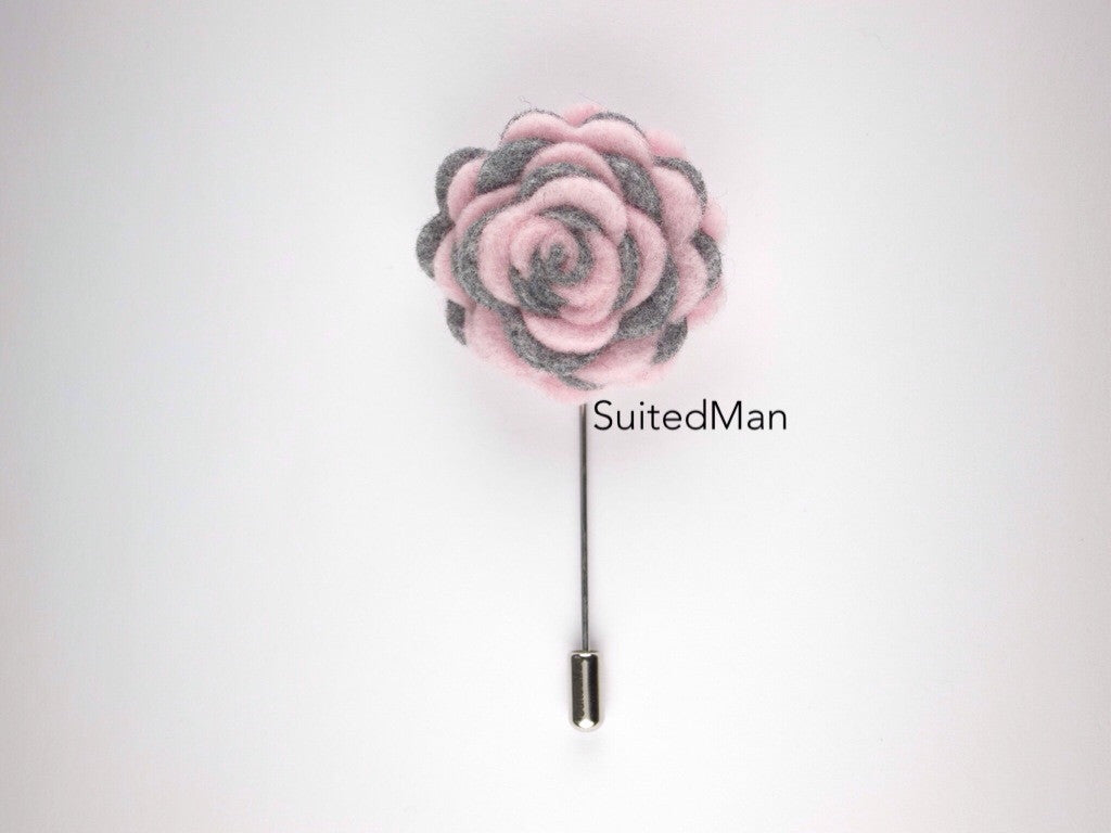 Pin Lapel Flower, Felt, Colorway, Light Pink/Heather Grey - SuitedMan