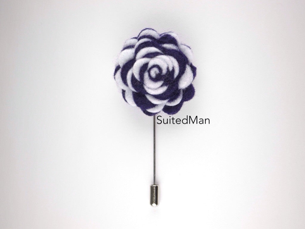 Pin Lapel Flower, Felt, Colorway, White/Deep Purple - SuitedMan