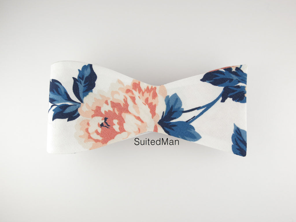 Floral Bow Tie, Peach Rose en Bloom, Flat End - SuitedMan
