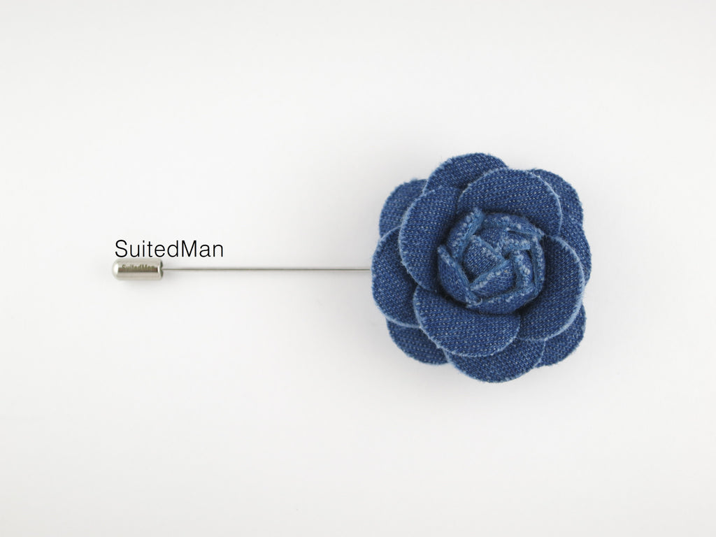 Lapel Flower, Denim Camellia, Blue - SuitedMan