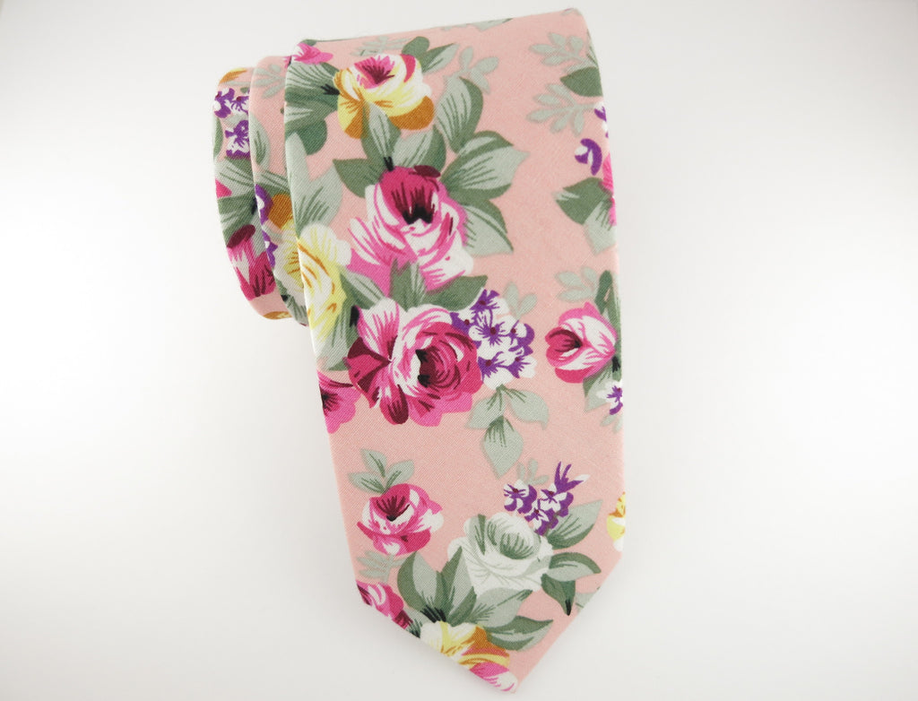 Floral Tie, Pink Caribbean Rose - SuitedMan