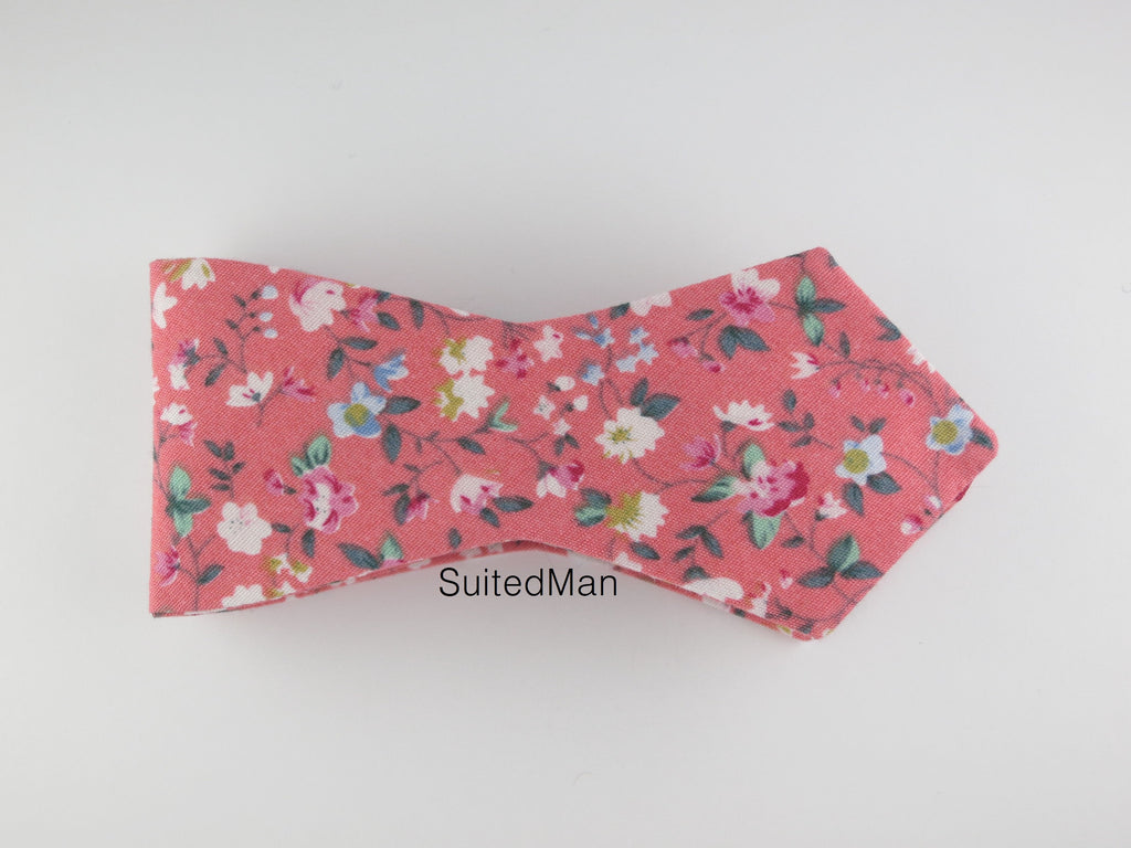 Floral Bow Tie, Pink Fleurs Jolies, Pointed End - SuitedMan