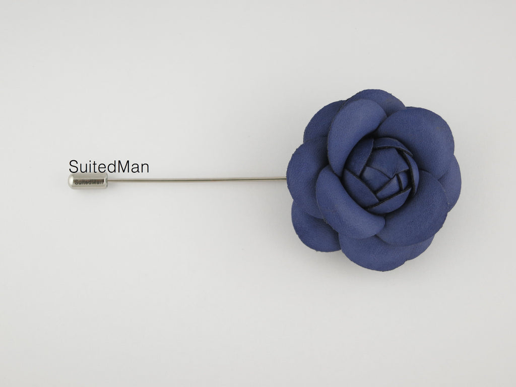 Lapel Flower, Leather Camellia, Indigo - SuitedMan