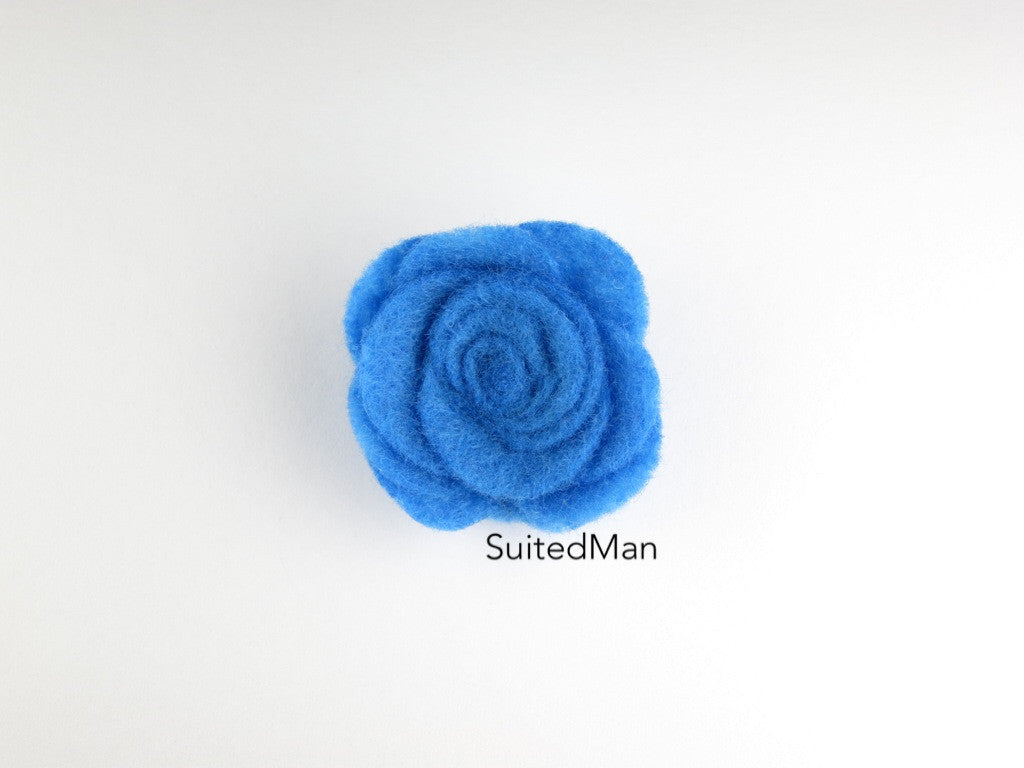 Lapel Flower, Felt, Rose, Blue - SuitedMan