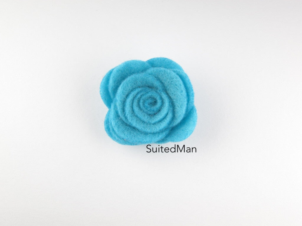 Lapel Flower, Felt, Rose, Caribbean Blue - SuitedMan
