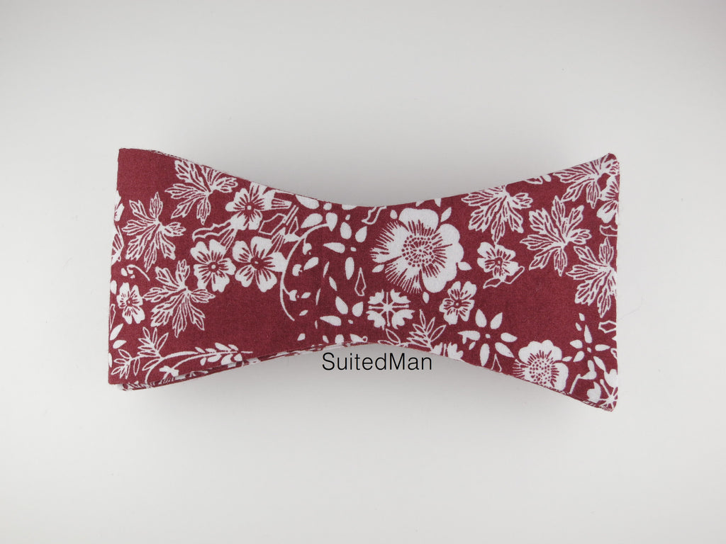 Floral Bow Tie, Burgundy Floral, Flat End - SuitedMan