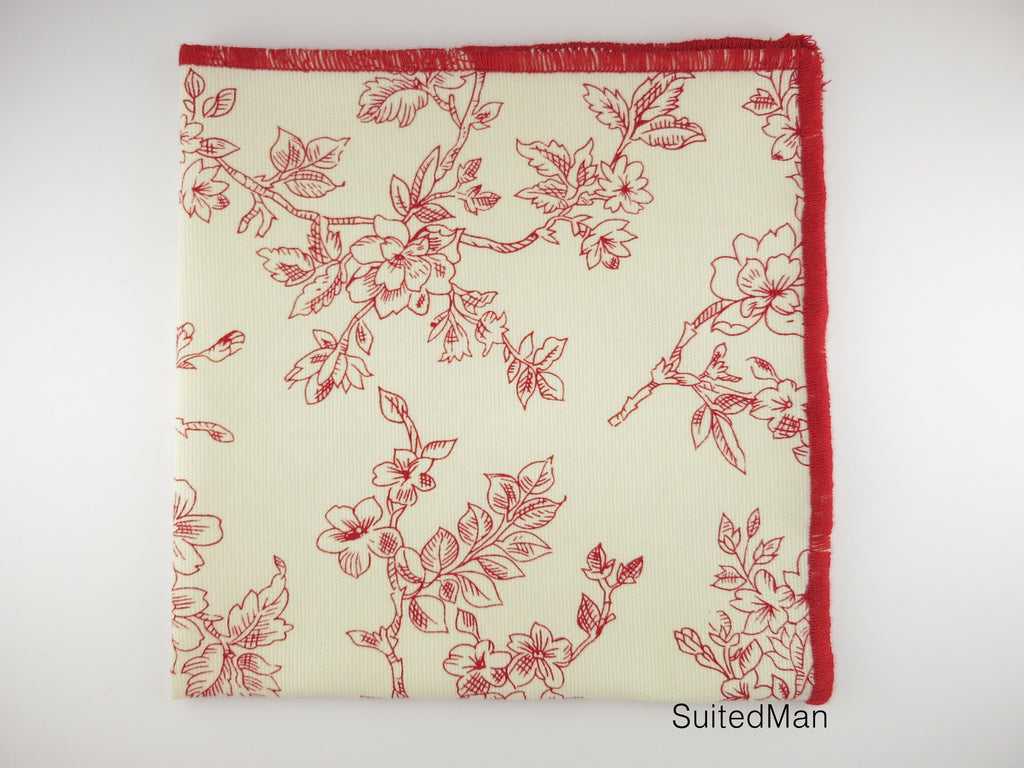 Pocket Square, Red Cherry Blossom - SuitedMan