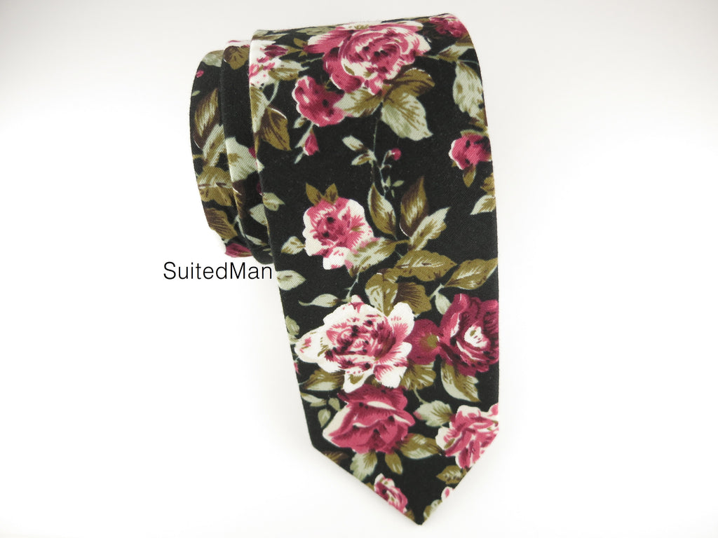 Floral Tie, Scarlet Noir - SuitedMan