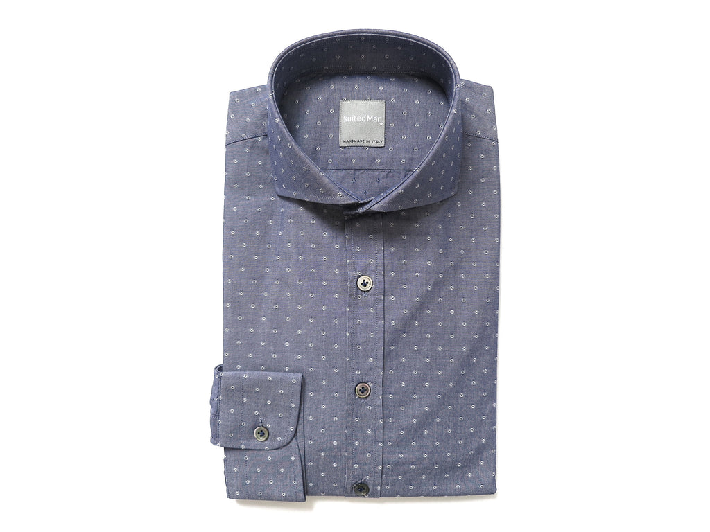 SuitedMan D'Italia, Shirt, Vintage Blue Chambray Dots - SuitedMan