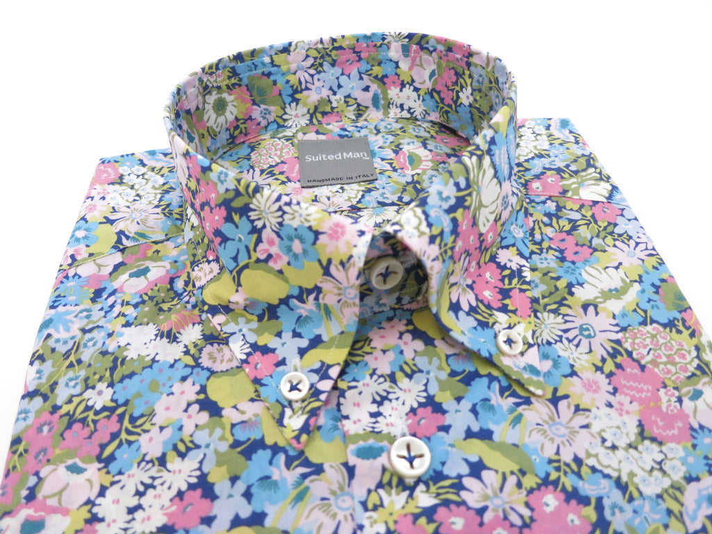 SuitedMan D'Italia, Liberty of London, Fleurs Pink/Sky, Short Sleeve - SuitedMan