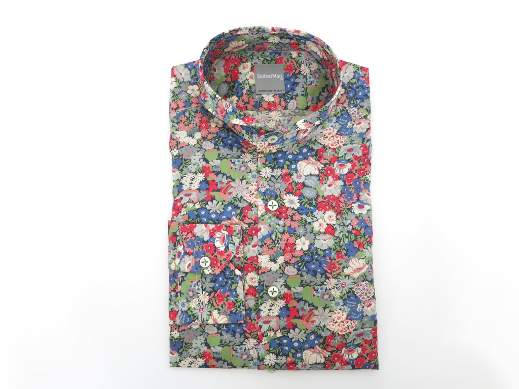 SuitedMan D'Italia, Liberty of London, Fleurs Red/Blue, Cutaway Collar - SuitedMan