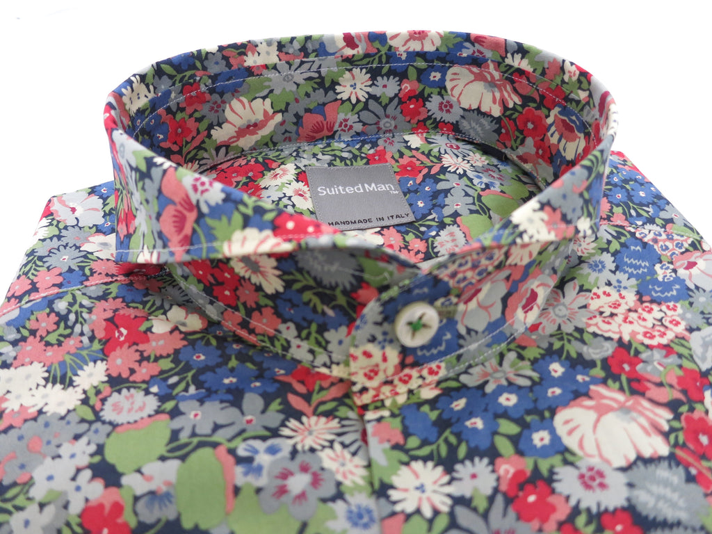 SuitedMan D'Italia, Liberty of London, Fleurs Red/Blue, Cutaway Collar - SuitedMan