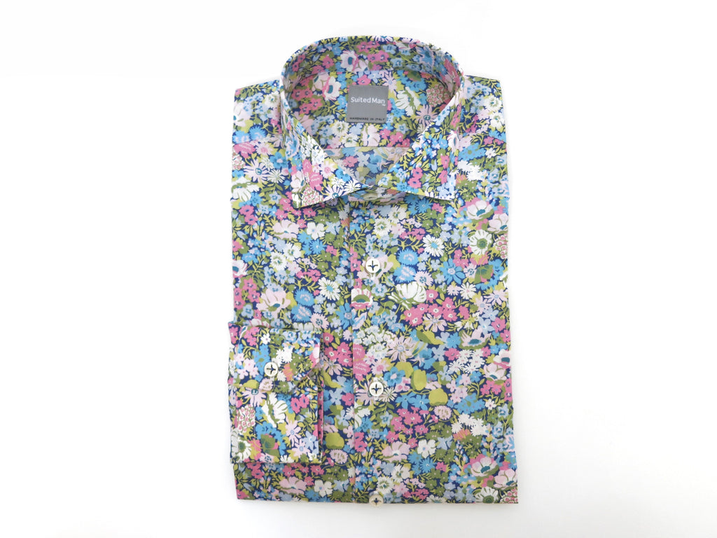 SuitedMan D'Italia, Liberty of London, Fleurs Pink/Sky, Spread Collar - SuitedMan