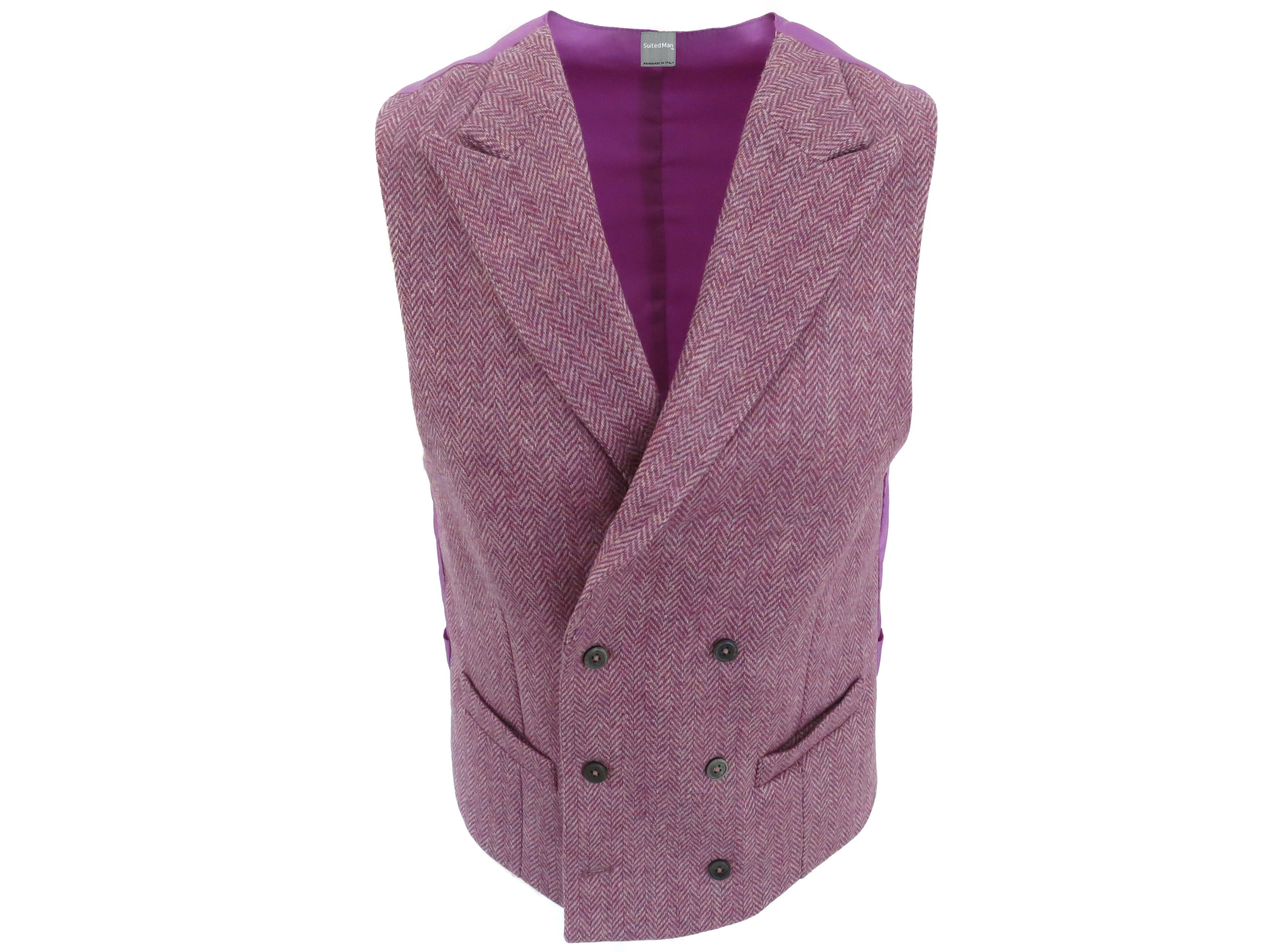 SuitedMan D Italia Waistcoat Tweed Herringbone Lilac