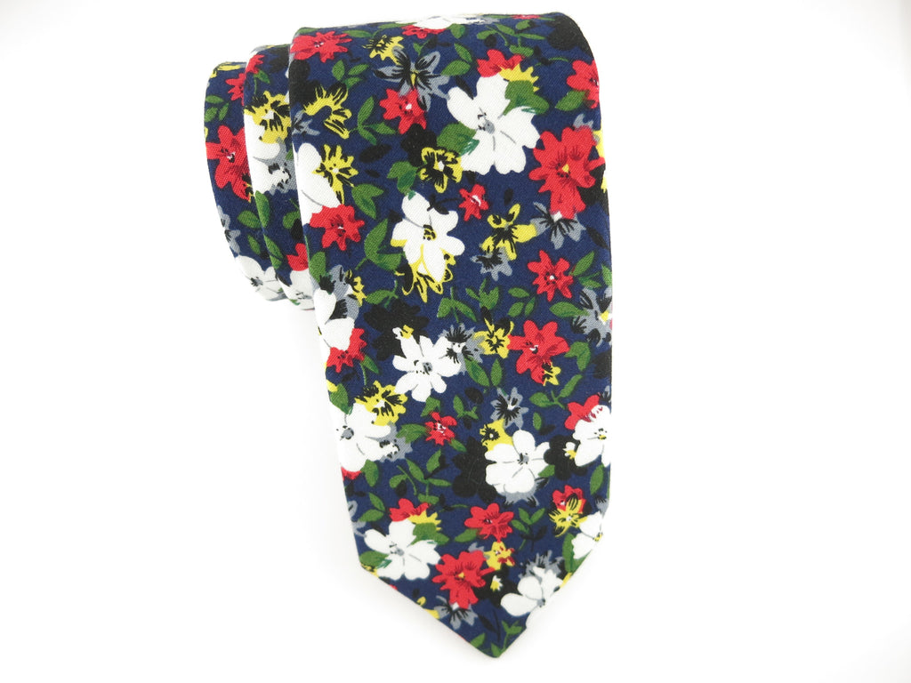 Floral Tie, Daisy, Red/Black - SuitedMan