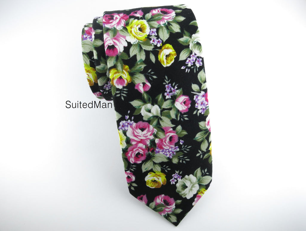 Floral Tie, Caribbean Noir Petite Rose - SuitedMan