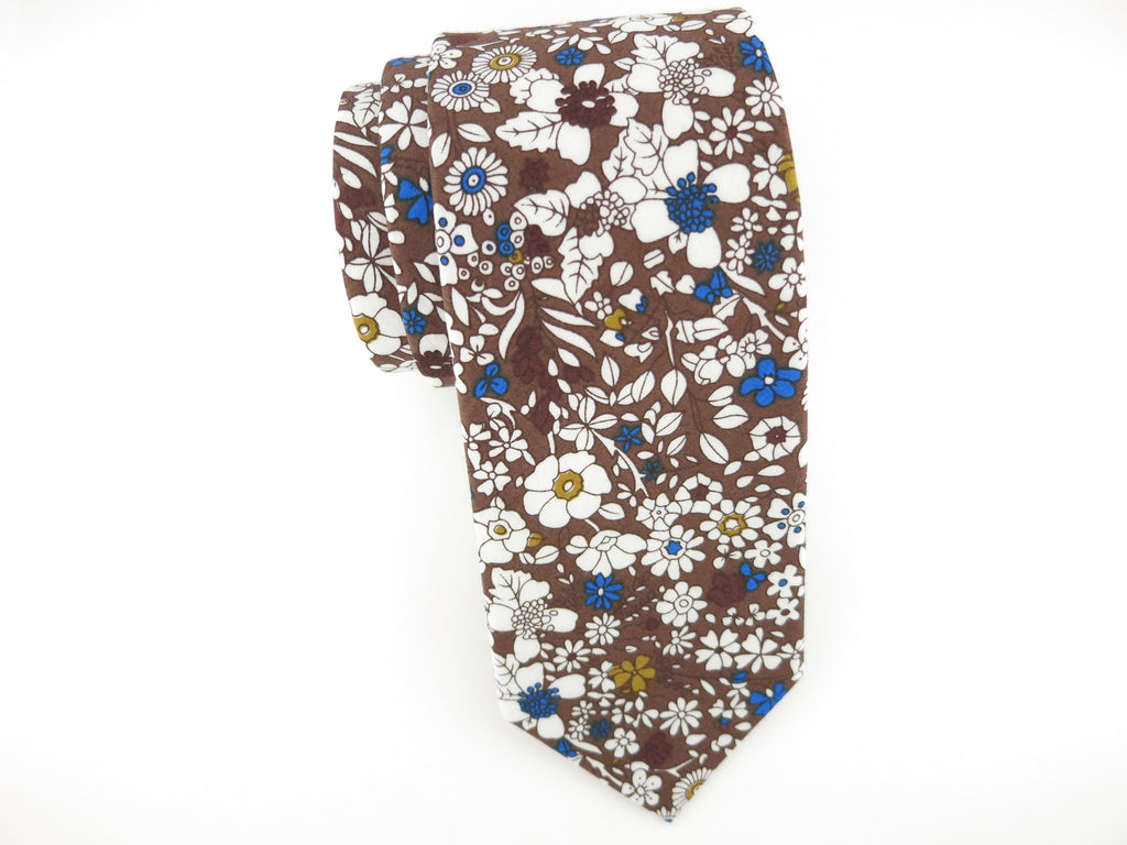 Floral Tie, Chocolate/Gold Floral - SuitedMan