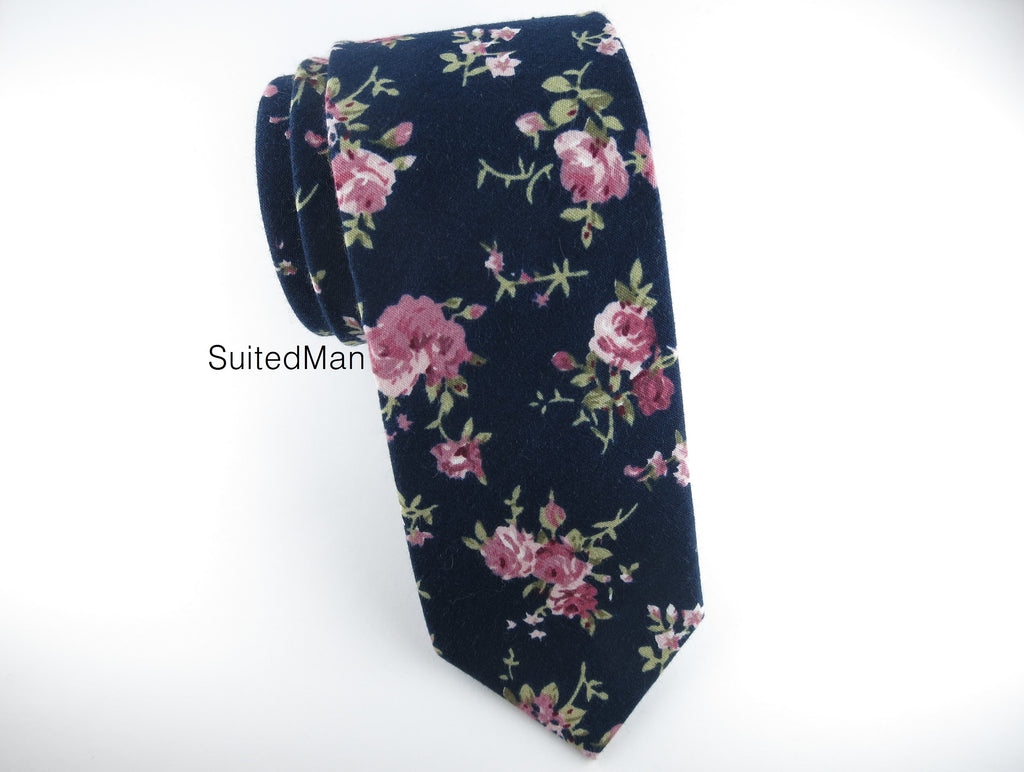 Floral Tie, Dark Navy Vintage English Rose - SuitedMan