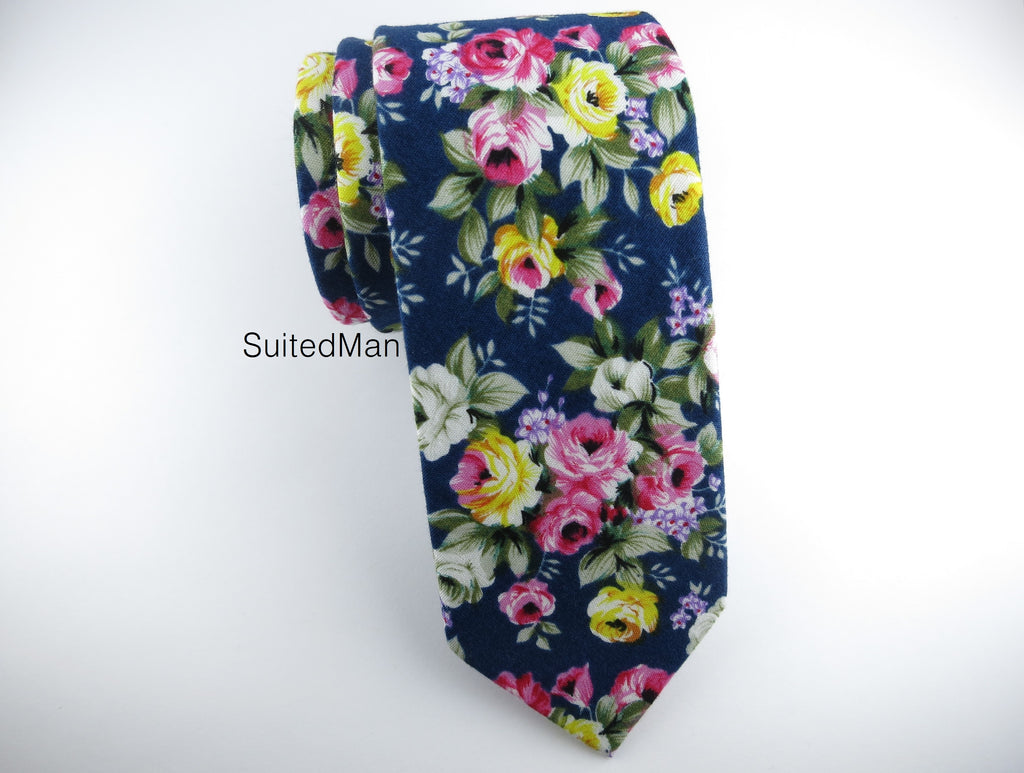 Floral Tie, Navy Caribbean Petite Rose - SuitedMan