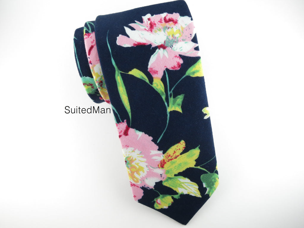 Floral Tie, Navy Pink Fleur - SuitedMan