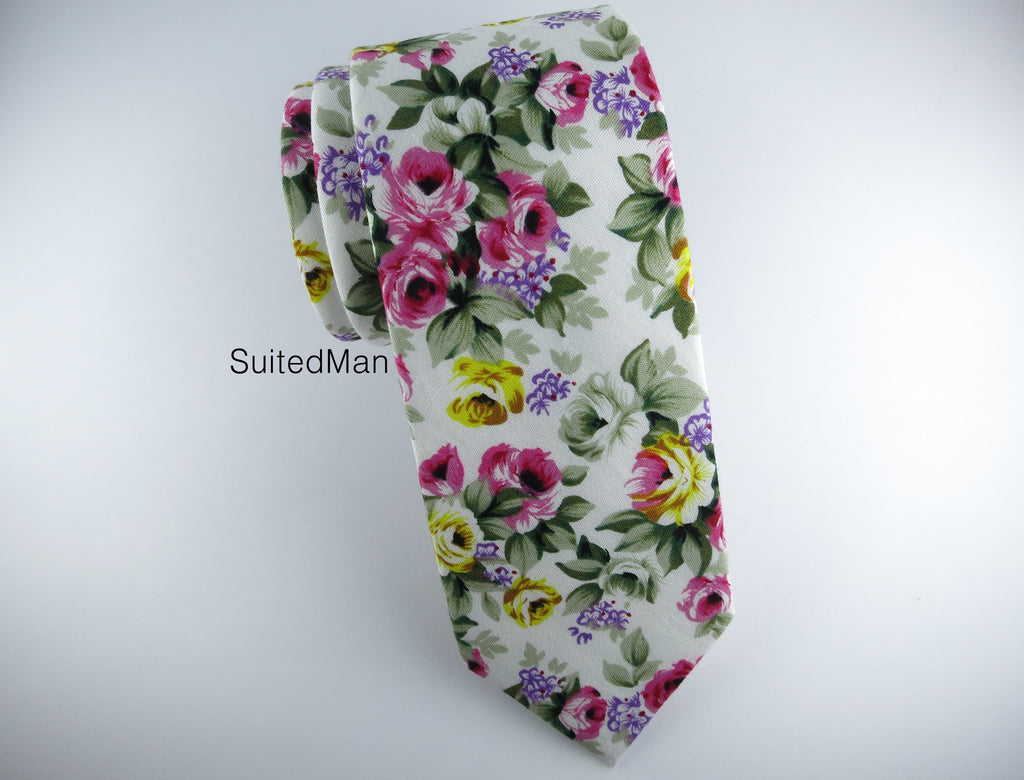 Floral Tie, White Caribbean Petite Rose - SuitedMan