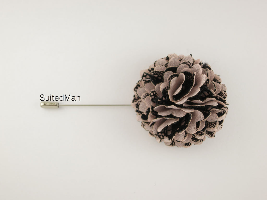 Lapel Flower, Ball, Nude/Black - SuitedMan