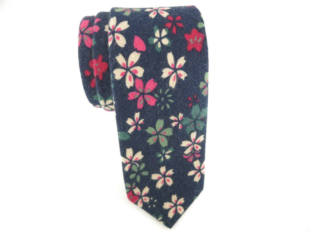 Floral Tie, Navy/Pink Petals - SuitedMan