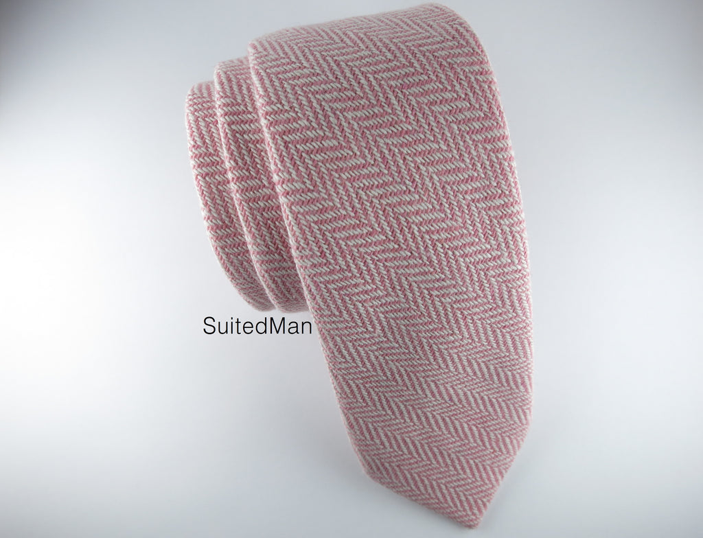 Tie, Wool, Pink Herringbone - SuitedMan